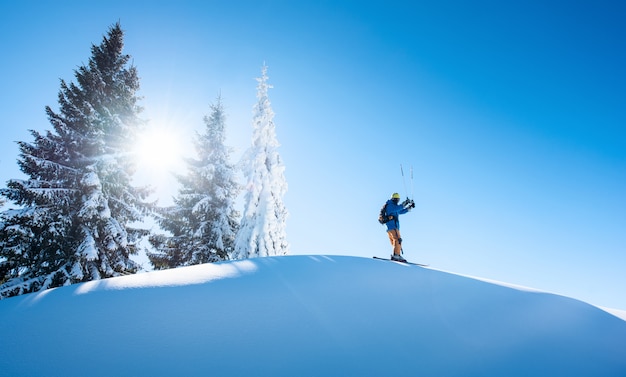 Skieur, reposer, sommet, montagne