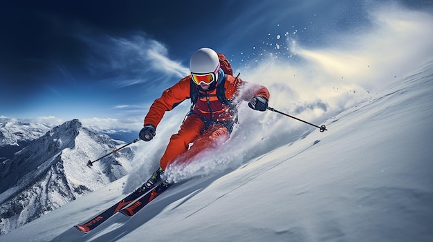 Skieur ski alpin en haute montagne