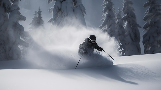 Un skieur skiant dans la neige