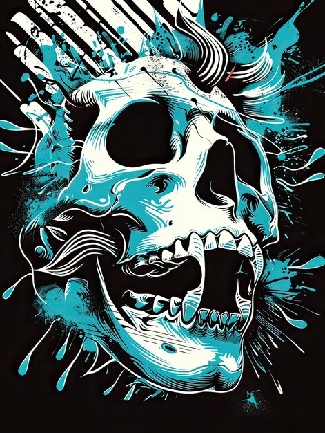 Skull typographique style vectoriel à la mode Art graffiti à fond noir Art vectoriel généré par l'IA