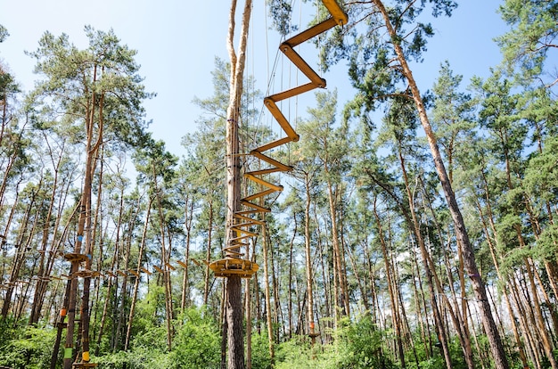 sky park labyrinthe de cordes haut dans les arbres dans la forêt