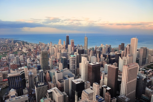 Skyline de Chicago au coucher du soleil