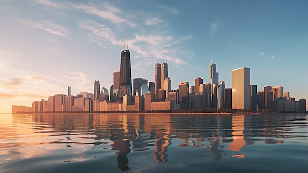 Photo skyline de chicago au crépuscule