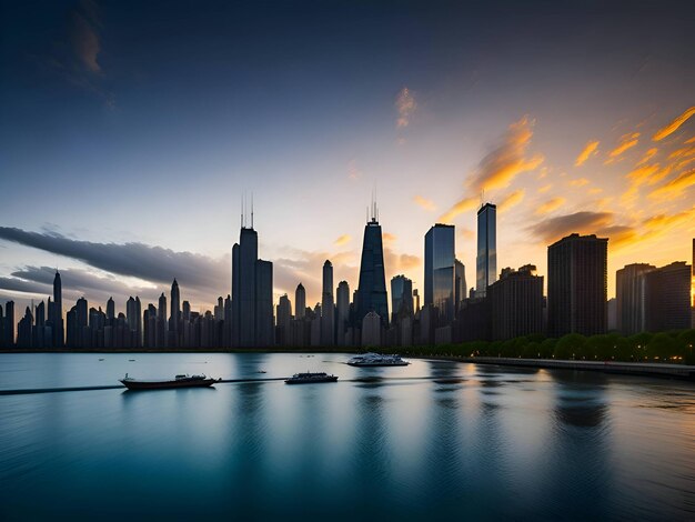 skyline de chicago avec un beau ciel en arrière-plan