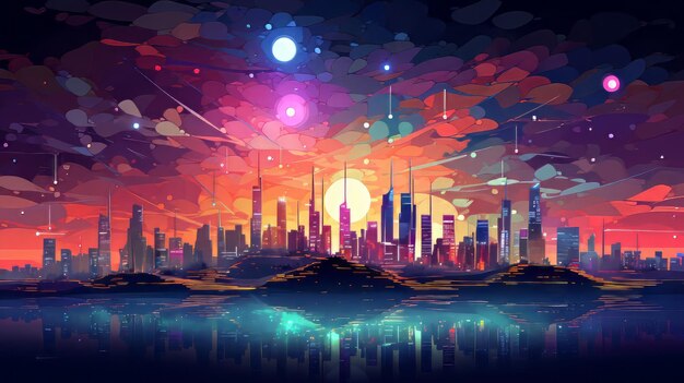 Skyline Dreams Expressionnisme abstrait Énergie vibrante Lumières de la ville et paysage de constellations