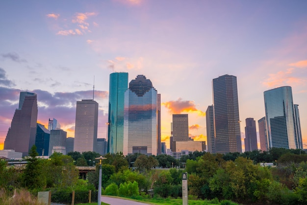 Skyline Du Centre-ville De Houston Au Texas Aux états-unis Au Crépuscule