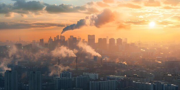 Skyline industriel avec des usines émettant de la fumée dans le contexte urbain Concept de pollution de l'air Concept de skyline industriel