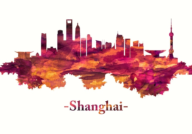 Skyline de Shanghai Chine en rouge