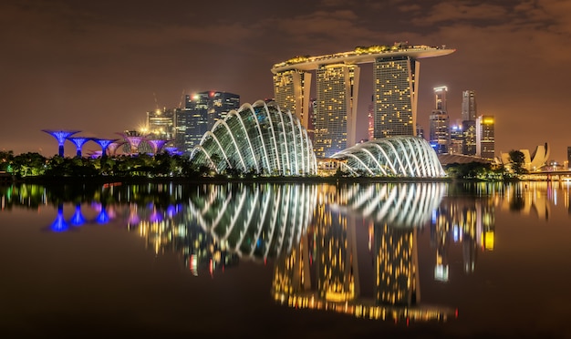 Skyline de Singapour dans la nuit dans la ville de Singapour