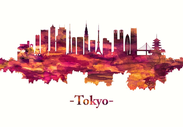 Skyline de Tokyo au Japon en rouge