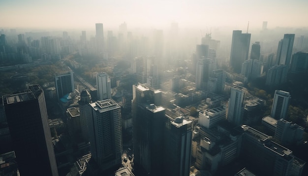 Skyline de la ville moderne illuminée à la tombée de la croissance futuriste générée par l'IA