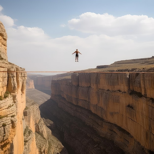 Slackliner en équilibre sur une illustration réaliste de photo de corde