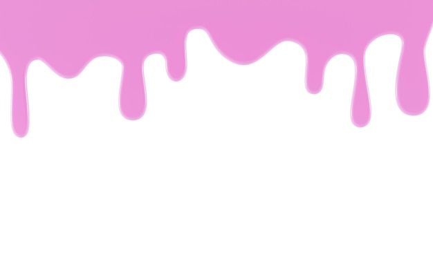 Slime dégoulinant de rose isolé sur fond blanc Texture fondue gelée de crème glacée au goutte-à-goutte liquide sucré ou glaçage au caramel Bordure de goo collant qui coule brillant illustration réaliste rendu 3d