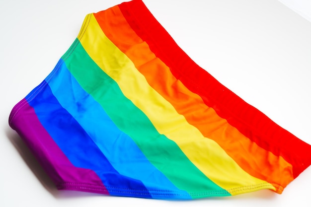 Slip vue arrière de couleur arc-en-ciel sur fond blanc LGBT