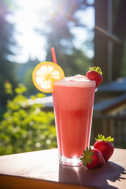 slushie citron fraise à l'extérieur au soleil nature