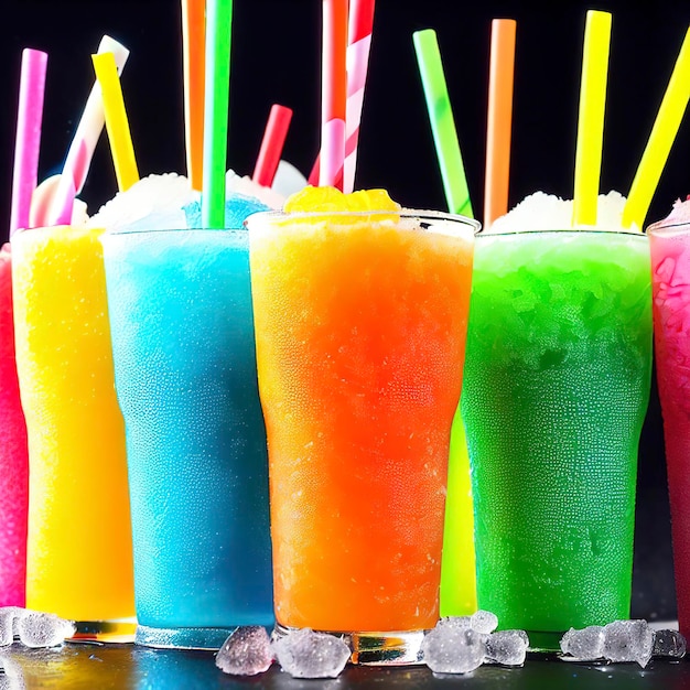 Des slushies d'été colorés sur fond noir