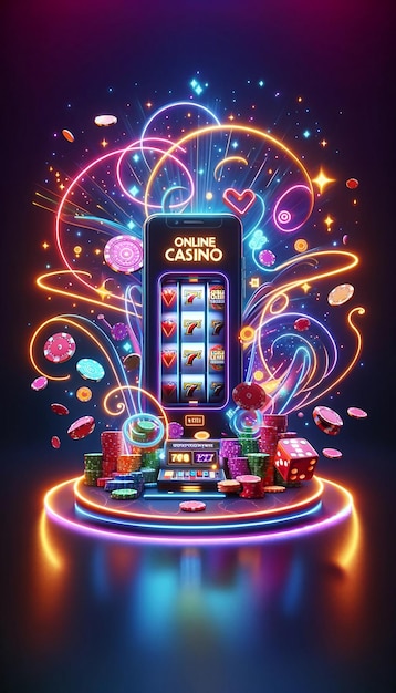 Photo un smartphone affichant un casino en ligne avec des lumières au néon