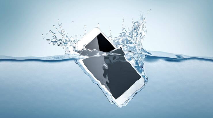 Smartphone blanc tombe dans l'eau