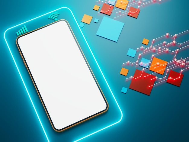 smartphone avec copie blanche espace écran technologie d'illustration concept numérique objet abstrait futuriste magasin d'applications d'affaires modèle de téléphone mobile appareil ui fond graphique minimal rendu 3D
