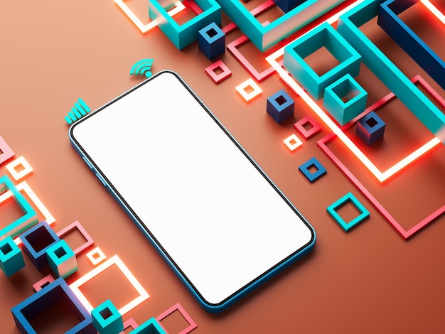 smartphone avec copie blanche espace écran technologie d'illustration concept numérique objet abstrait futuriste magasin d'applications d'affaires modèle de téléphone mobile appareil ui fond graphique minimal rendu 3D