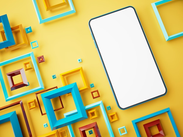 smartphone avec copie blanche espace écran technologie d'illustration concept numérique objet abstrait futuriste magasin d'applications d'affaires modèle de téléphone mobile appareil ui fond graphique minimal rendu 3D
