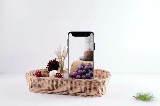 Smartphone avec dans le concept de livraison de panier