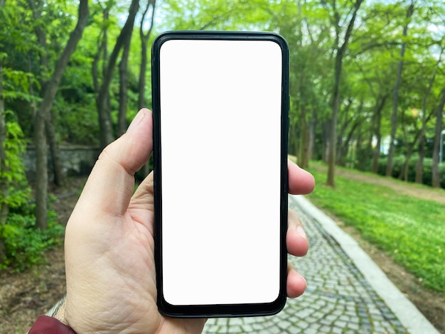 Smartphone dans la main Mock Up Masque d'écrêtage inclus