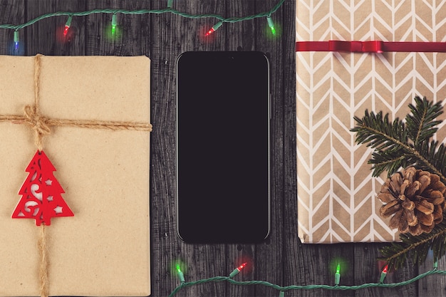 Smartphone dans une scène de Noël