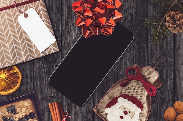 Smartphone dans une scène de Noël
