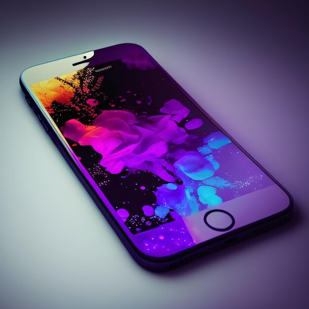 Photo smartphone avec écran abstrait coloré sur fond gradient illustration 3d