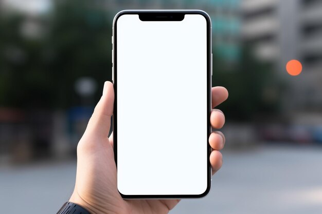 Photo smartphone à écran blanc à la main