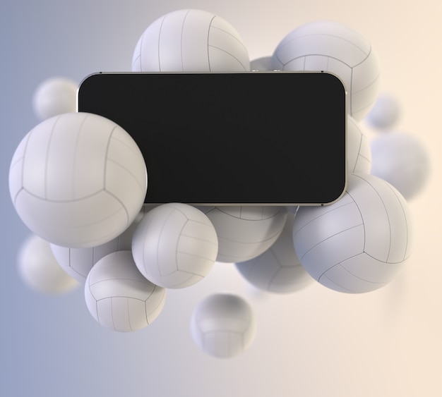 Photo smartphone avec écran blanc noir avec des ballons de volleyball