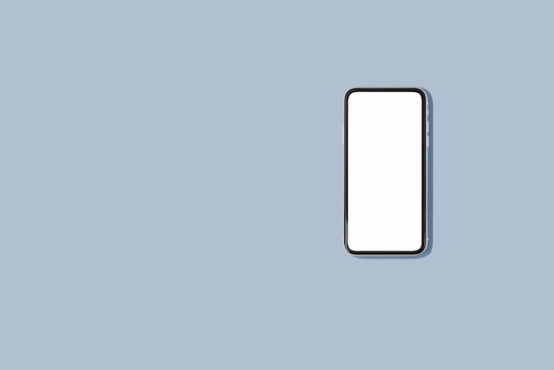 Un smartphone avec un écran blanc vide démontrant l'espace de copie pour la conception d'applications ou de publicités
