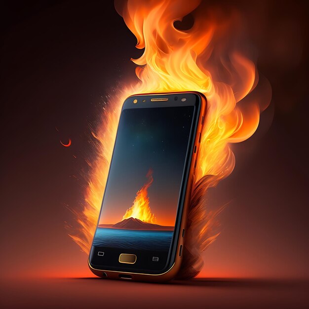 Smartphone en feu Téléphone portable en feu