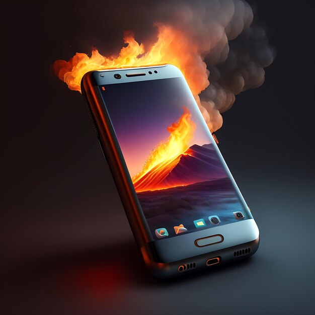 Smartphone en feu Téléphone portable en feu