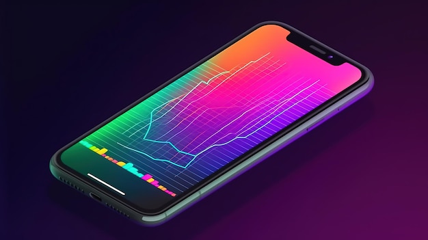 Un smartphone avec un graphique linéaire coloré à l'écran