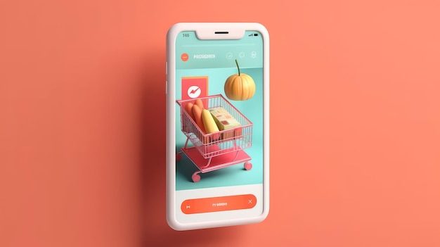 Smartphone avec une interface d'application d'achat et des listes de produits générées par l'IA