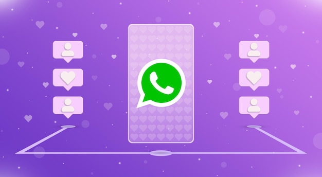 Smartphone avec logo WhatsApp et notifications similaires sur les côtés 3d