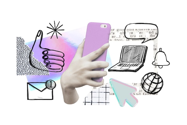 Un smartphone à la main avec un élément png, un remix de doublage sur les réseaux sociaux, un fond transparent.