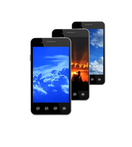 Smartphone moderne avec photo de différents nuages