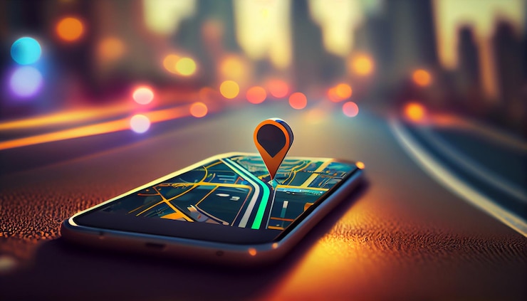 Photo smartphone avec navigateur gps generative ai