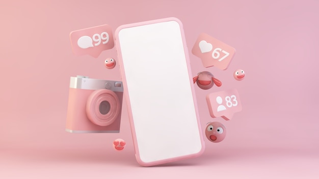 Smartphone rose avec notifications et emojis