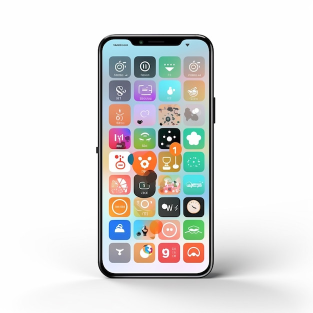 Smartphone tout écran avec jeu d'icônes colorées isolé