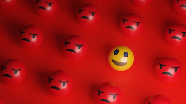 Photo smile emoji entre un tas d'émoticônes en colère