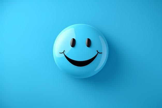 Photo un smiley bleu au visage brun avec des yeux noirs et un sourire sur lui