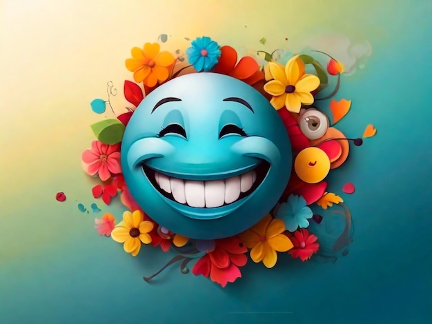 un smiley avec des fleurs et un sourire