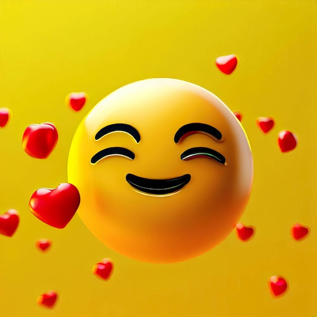 Un smiley jaune avec des coeurs dessus