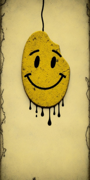 Un smiley jaune avec une écriture noire dessus