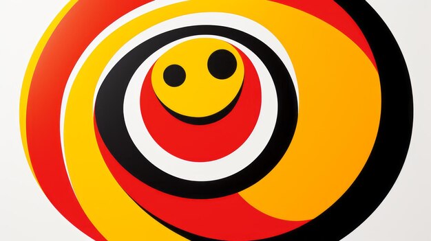 un smiley rouge, jaune et noir sur un fond blanc