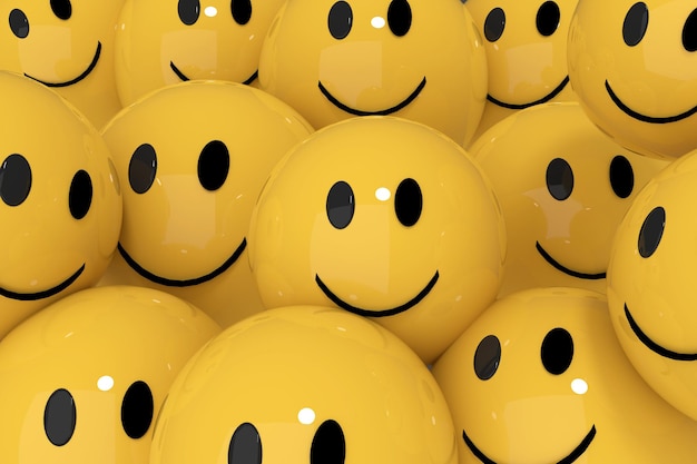 smileys jaunes dans le rendu 3D du concept de médias sociaux